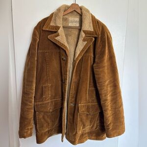 Vintage Mens Corduroy Brown Shearling Lined Jacket